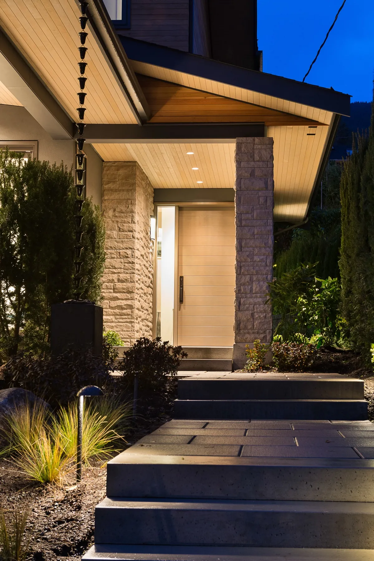 Ridge View, Front entry door twilight