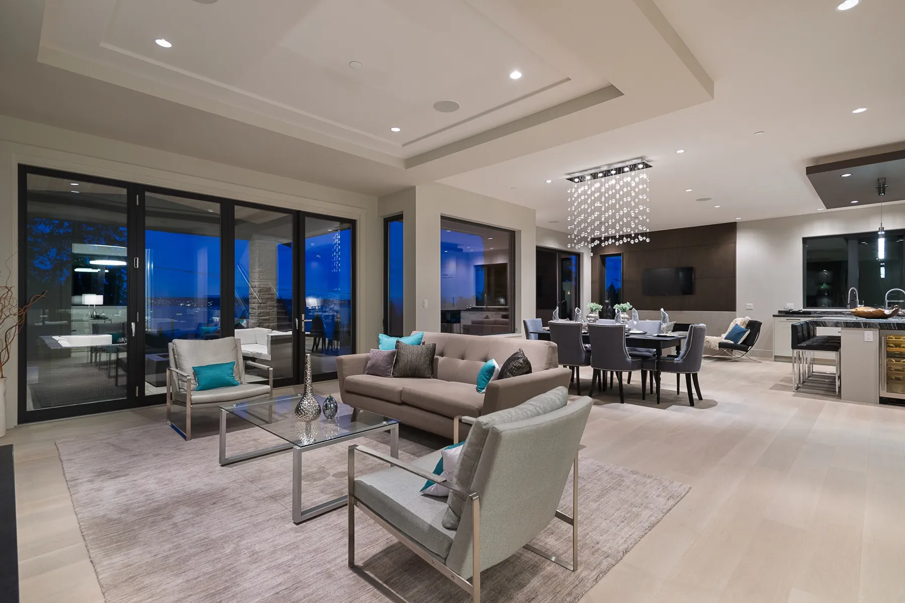 Ridge View, Great room wide twilight