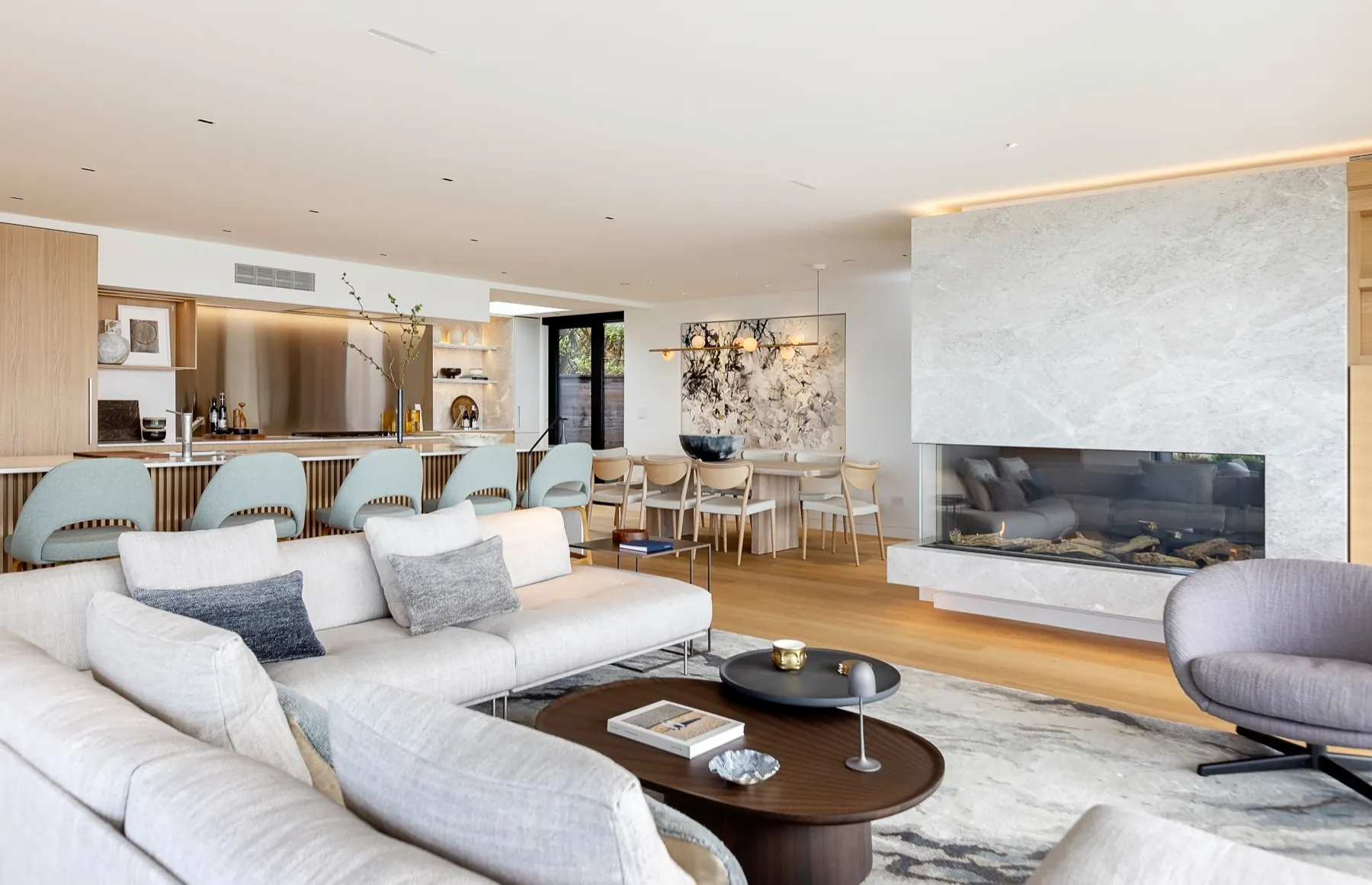 Shoreline, Great room fireplace dining wide