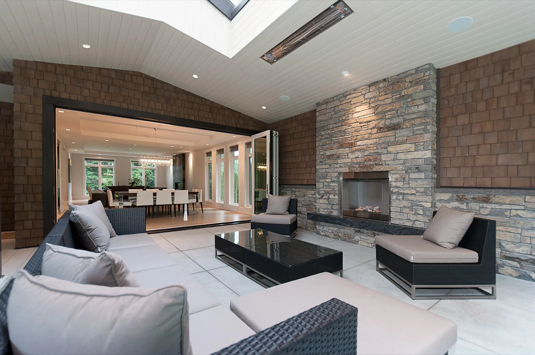 The Lodge, Covered patio stone fireplace